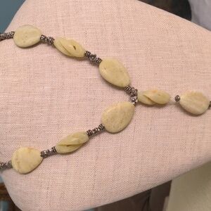New Serpentine Yellow necklace. 22" + drop+ 3", antiqued silver Bali beads